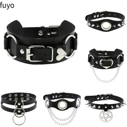 2021 Round Chocker Sexy Heart Lock Key Rivets Black Goth Punk Chokers Gothic Choker Necklace for Women Hip Hop Bondage Cosplay