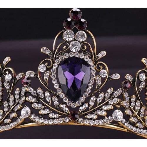 Purple Vintage Crown Bride Wedding Bridal Tiara Headband Hoop Rhinestone Stone Luxury Charms Hair Jewelry Glow Fashion Party