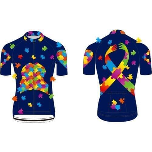 Wulibike Cycling Jersey Mens Bicycle Sport T-Shirt Summer Quick-Dry Short Sleeve Top Cycling Clothing Custom Caring for Autism