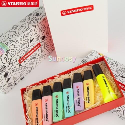 STABILO BOSS Surligneurs Highlighter box of 6 +1 , Assorted Colours, Water-based ink By Brand STABILO
