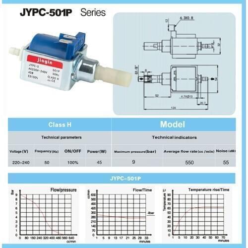 JYPC-5 AC 220V - 240V 9bar 45W Electromagnetic Water Peristaltic Pump High Pressure Coffee Machine Self-priming Pump