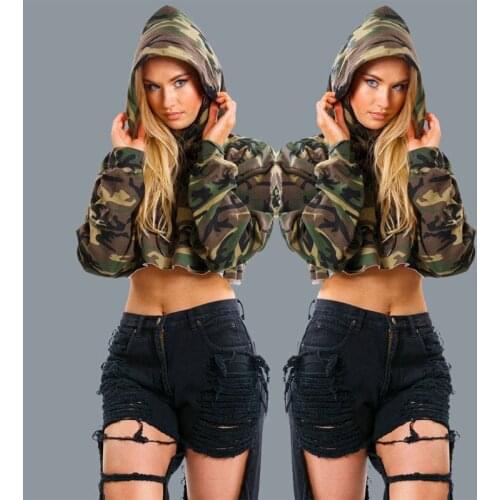 Camouflage Punk Cropped Pullover Hoodies Female Cool Sweatshirt Autumn Long Sleeve Fashion Sexy Hoodies for Women Tracksuit
