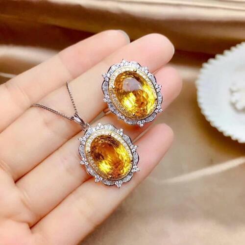 Shilovem 925 sterling silver Piezoelectric citrine Rings pendants send necklace Jewelry women trendy wedding mtz1014877agj