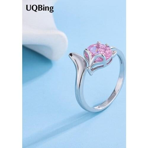 Luxury 925 Sterling Silver Pink Zircon Stone Fox Animal Rings for Women Wholesale Gifts Jewelry
