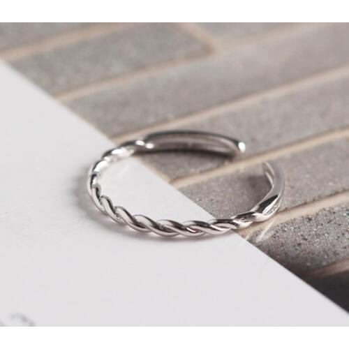 925 Sterling Silver Minimalist Trendy Minimalist Line Geometry Wavy Braided Ring Opening Adjustable Size Ladys Hand Ornaments