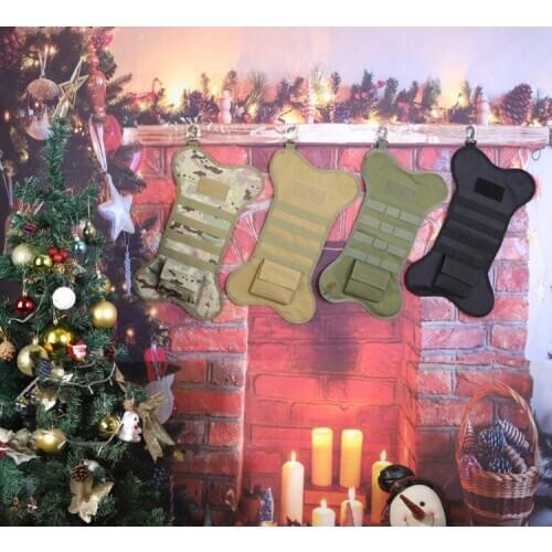 Bone-shape Tactical Christmas Stocking Bag With MOLLE Webbing And Patch Gift stocking Holder Christmas Molle Hanging Bags
