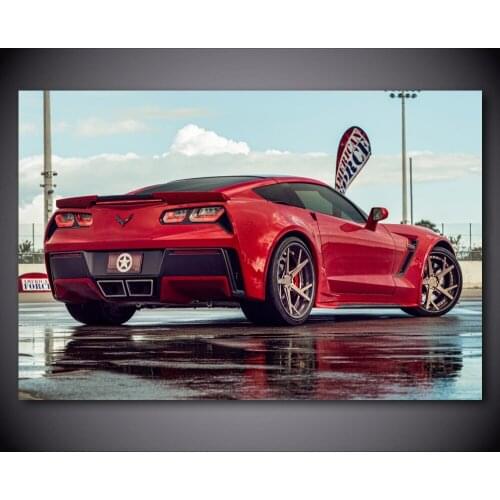 Chevrolet Corvette C7 Red Car Back view Wall art Picture Supercar Posters and Prints Canvas Painting For Living Room Decor