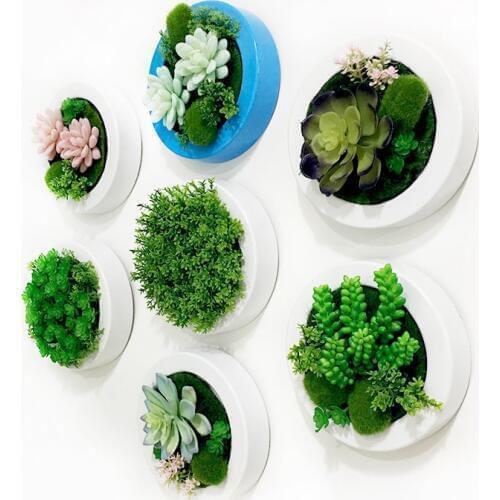 Round Artificial succulent plants Imitation fake flowers wood photo frame wall decoration home decor