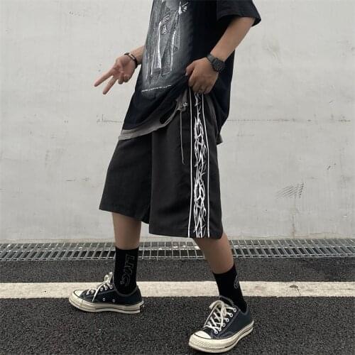 Summer Streetwear Shorts For Men And Women Harajuku Striped Side Pattern Oversized Casual Dark Gothic Skateboard Hip-Hop Pants
