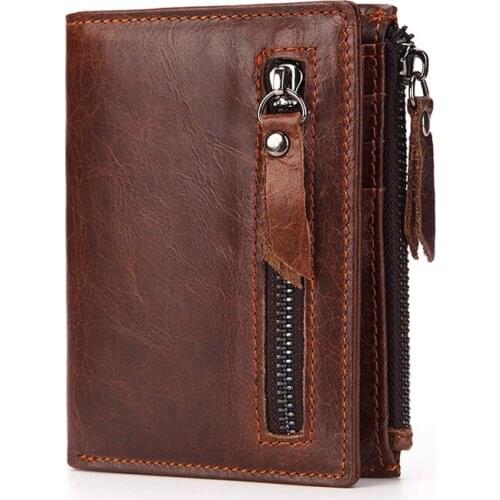 Best Selling Men Purse Genuine Leather Wallet Mens Short Multi-function Zipper Coin Wallet Oil Wax Leather Man Card Holder