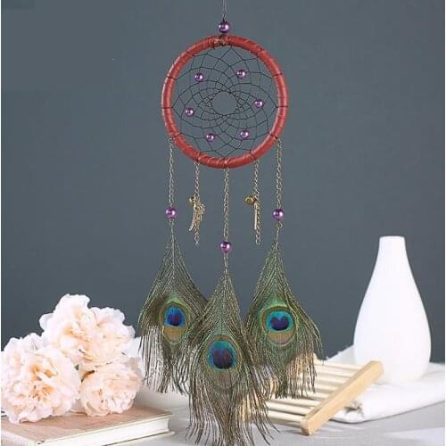 Dreamcatcher With Peacock Feather Wind Chimes Car Pendant Home Wall Hanging Decoration