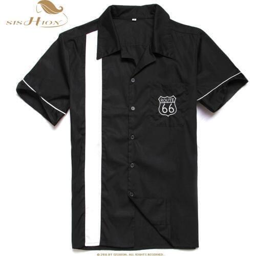 SISHION Men Shirt Short Sleeve Embroidery High Quality ST109 2021 Black and White Patchwork Vintage Mens Shirts Cotton
