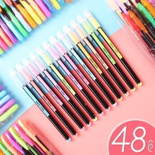 New 48 Colors Gel Pens Set Glitter Gel Pen for Adult Coloring Books Journals Drawing Doodling Art Markers Kawaii School Supplies