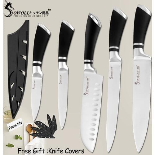 SOWOLL Stainless Steel Knife Kitchen Knife Set Tools Sharp Blade Paring Utility Santoku Slicing Chef Cooking Knife Cutlery Set