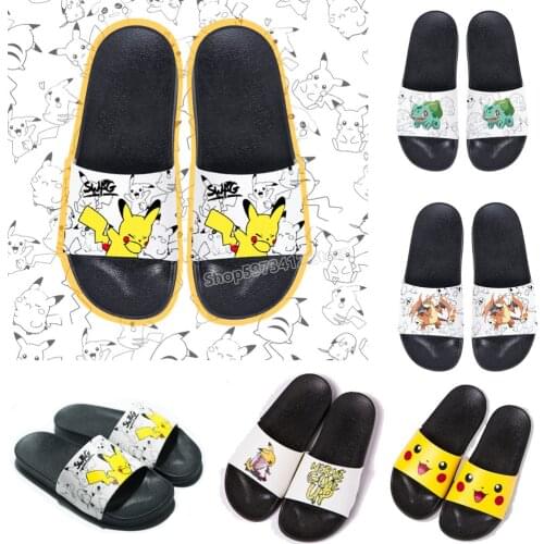 2020 New Pokemon Men Women Indoor Slipers Pikachu Bulbasaur Charmander Summer Flat Sandal Shoes for Lady Mens Shoes Gifts
