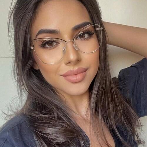 2021 New Metal Hollow Cat Eye Anti-blue Glasses Women Vintage Sexy Optical Transparent Eyeglasses Frame Female Spectacles Oculos