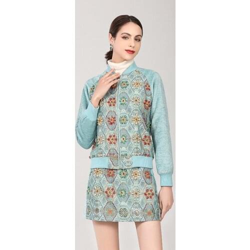 MIUXIMAO 2021 New Autumn Womens Sets Jacquard Hand Nailed Bead Diamond Baseball Suit + Skirt Two Piece Set Fashion Casual