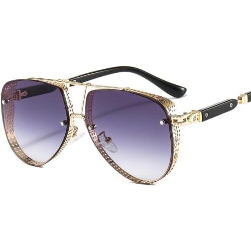 2021 New Hollow Pattern Oval Sunglasses Men Women Luxury Trend Brand Designer Metal Alloy Frame Gradients Lens Conspicuous Pilot