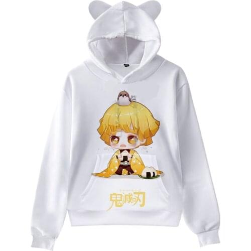 Novelty 3D Manga Demon Slayer Hoodie Boys and Girls Hooded Autumn Anime Kimetsu No Yaiba Kawaii Cat Ear Kids Hooded Sportswear