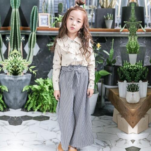 Girl Clothes Spring Autumn Striped Bow Knot Wide Leg Trousers Casual Sports Cotton Girls Pants Kids Clothing