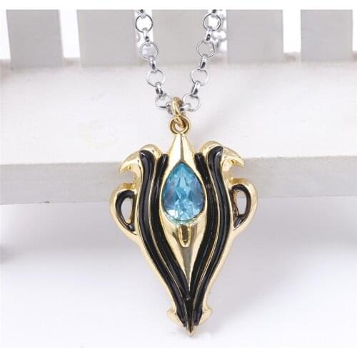 Wholesale 10pcs/lot Animation Game Surrouding Jewelry Fire Emblem Necklace With Blue Rhinestone High Quality Chain Pendants