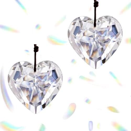 H&D 2pcs Crystal Heart Prism Suncatcher Chandelier Drop Parts Hanging Pendant Curtain Lamp Drop 45mm Rainbow Maker Wedding Decor
