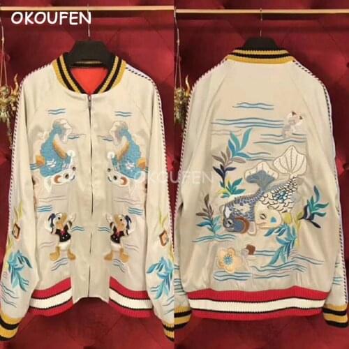 Nightclub Male singer Celebrity Dress Coat Chinese style men women lovers Embroidery Pattern baseball uniform