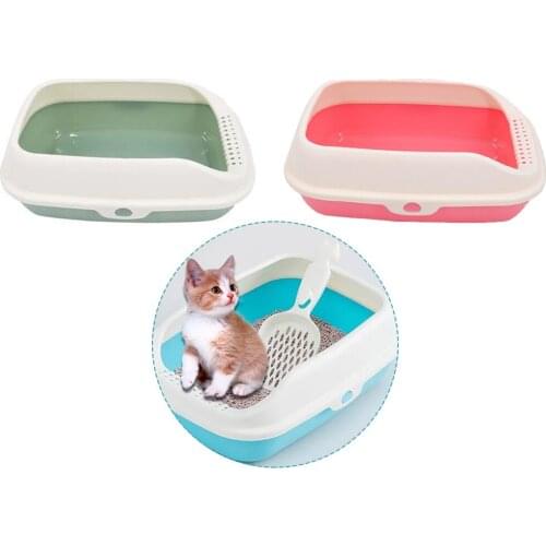 Semi-closed Cat Litter Box with Shovel Plastic Cats Pee Toilet High Fence Detachable Pet Bedpan Kitten Puppy Clean Scoop