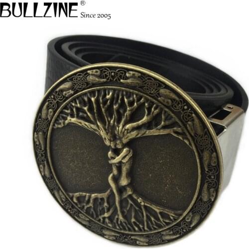 The Bullzine tree of life belt buckle with antique brass finish with PU belt with connecting clasp FP-02100-4 drop shippin