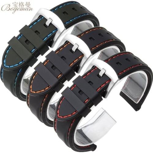 Bogeman Generic Watchband Silicone Rubber Watch Strap Bands Waterproof 20mm 22mm 24mm 26mm Watches Belt+tool+Free shipping