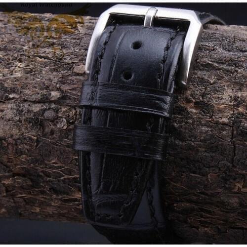 New Arrival 20mm 21mm 22mm 1pcs Black Crocodile Pattern Genuine Leather Watch Band Bracelet Silver Deployment Steel Buckle Clasp