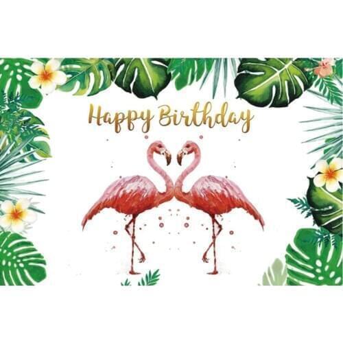 Happy Birthday Two Pink Flamingo Kiss Backdrop Holiday Photography Background Celebration Photo Booth Studio Decor