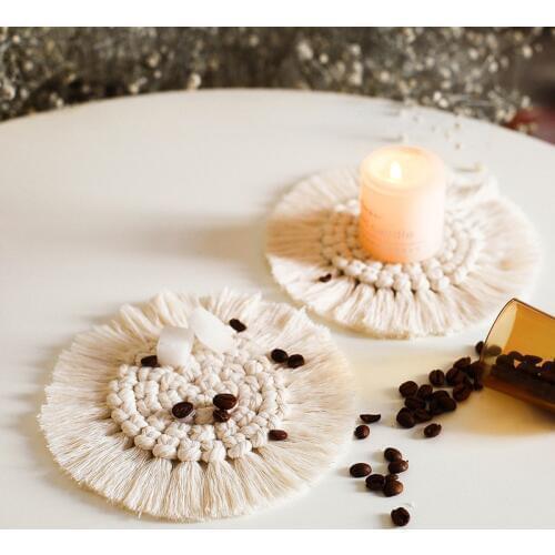 Northern Europe Macrame Cup Pad Bohemia Tablecloth Table Mat Pure Handmade Cotton Braid Non-slip Insulation Mats For Kitchen