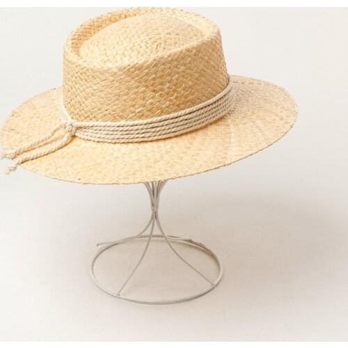 Panama 2021 Womens Summer Hat Tether Decoration Sun Protection Cap Female Wide Brim Concave Top Beach Hat Sun Hats Straw Hat