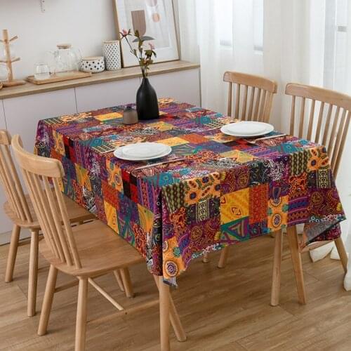 Bohemian Ethnic Style Cotton and Linen Tablecloth Fashion Color Puzzle Printed Home Coffee Pendant Tea Table Pad Meal Cloth