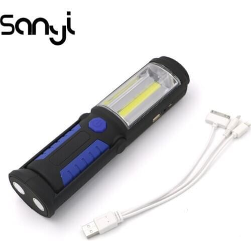 COB LED Working Flashlight USB Recharge Outdoor Camping Torch Magnetic Inspection Work Lamp Hook Tent Lantern Built in battery