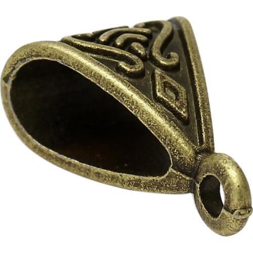 Zinc metal alloy Bails Beads Triangle Antique Bronze Pattern Pattern 15mm( 5/8") x 10.5mm( 3/8"), 15 PCs