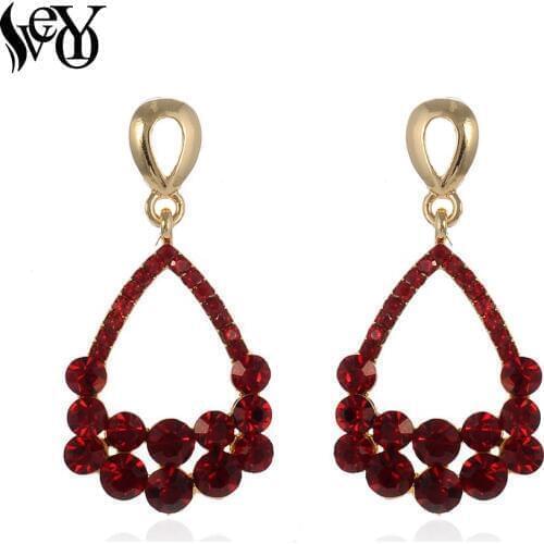 VEYO Round Rhinestone Water Drop Earrings Young Cute Style for Women/Girls Fashion Jewelry Wholesale