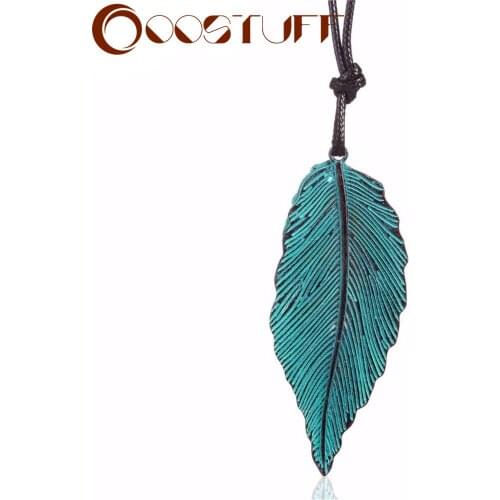 Vintage Green Leaf Pendant Long Necklace for Women Jewelry Pendants Jewellery necklaces & pendants Suspension Chokers Rope Chain