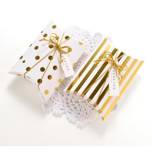 High Quality Candy Box Stamping Gold Srip Gift Bag Gold Dot Wedding Birthday Dessert Bag Happy Birthday Party Decor Kids Adults