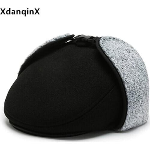 XdanqinX Novelty Mens Winter Thermal Earmuffs Hat Thick Fluff Bomber Hats For Men Casual Warm Ear Protection Windproof Ski Cap