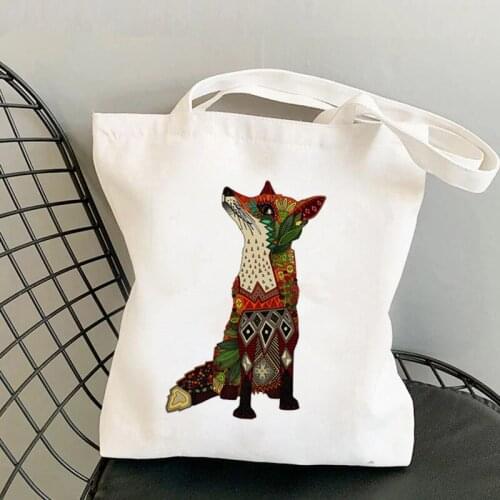 Art Bouquet Flower Oil Painting Fox Animal Graphical Tote Bag Printed Women Canvas Shoulder Bag Daily Shopping Students Book Bag