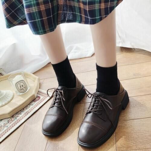 2020 Vintage Oxford Retro Shoes for Women Pu Leather Flat Heel Shoes Woman British Style Flats Brown Chaussures Femme U19-05