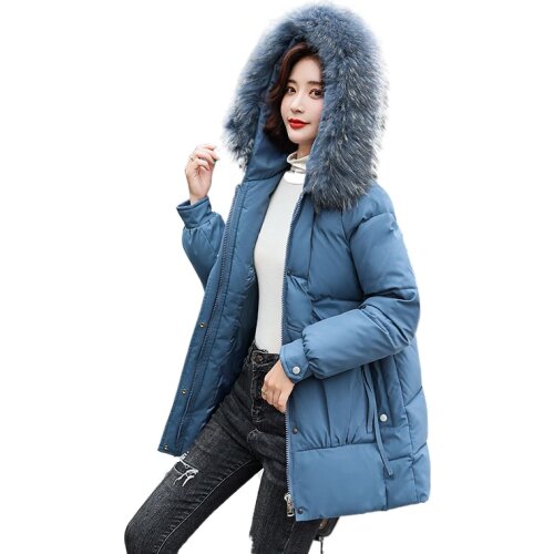 2021 new Mid-length Winter Coat Women Hooded Down Parka Ladies New Warm Winter Jacket Women Loose Big Fur Collar Jacket Coat