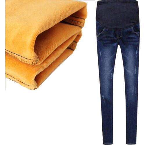 Winter Jeans Thickened With Velvet 2017 Warm Pants Denim Clothing Maternity Clothes For Pregnant Women Elastic Waist Trousers