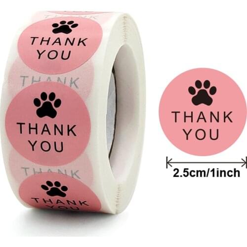 100-500pcs Round Pink Thank You Stickers With Bear claw Gift Box Packaging Decoration Sealing Labels Cute Scrapbook Stickers
