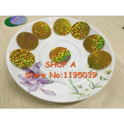 100pcs/lot Large Round Sequins 40mm PVC Flat With 1 Side Hole Dancing Dress Accessory DIY Craft Wedding Decoration Laser Gold