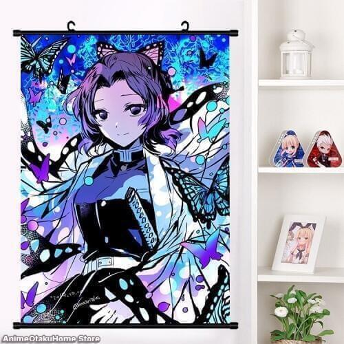 2020 Hot Anime Kochou Shinobu Demon Slayer Kimetsu no Yaiba Wall Scroll Mural Poster Wall Hanging Poster Otaku Home Decor Art