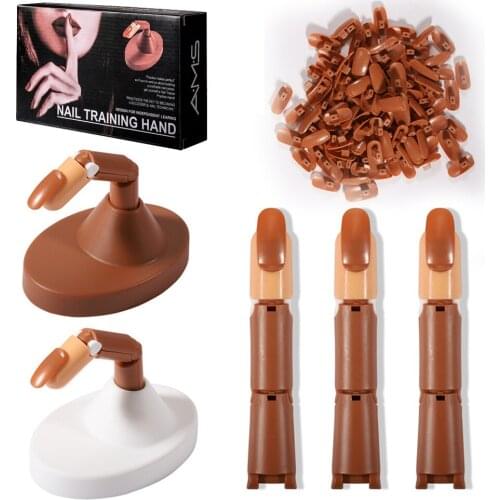 3 Pack Plastic Practice Fake Finger Nail Art Model Kits with False Nail Pieces DIY Manicure Tools Set For Training Finger 3X