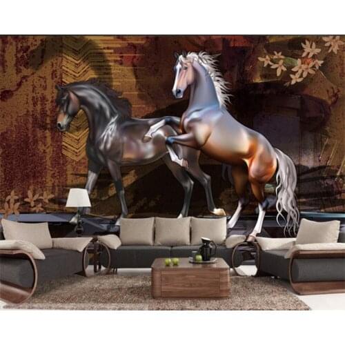 Beibehang Custom wallpaper living room bedroom murals three-dimensional horse to success horse relief TV background 3D wallpaper